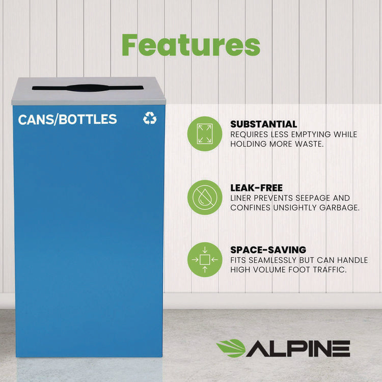29 Gallon Trash/Recycling Cans, Steel, Blue Cans/Bottles Recycling Can with Mixed Lid