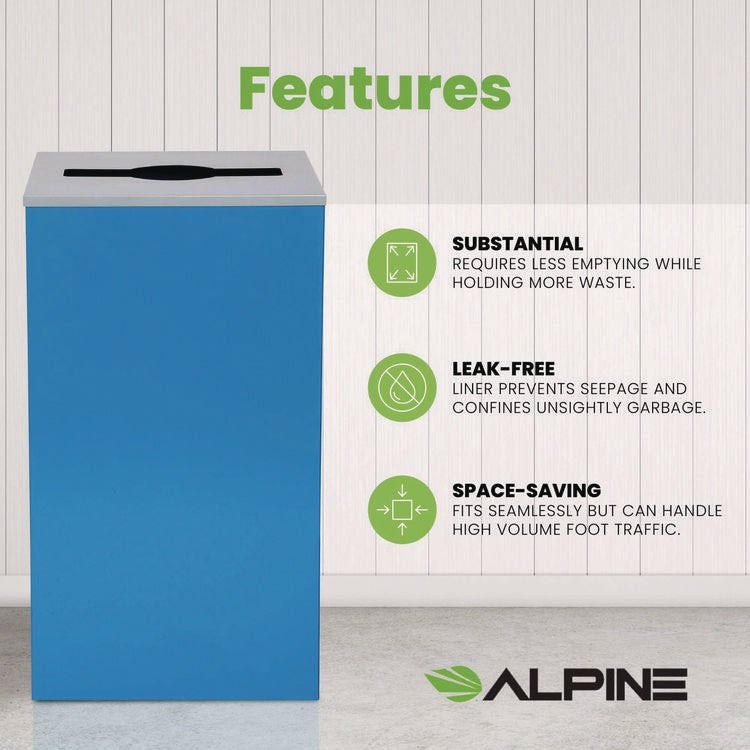 29 Gallon Trash/Recycling Cans, Steel, Blue Can with Mixed Lid