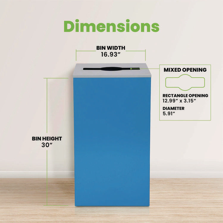 29 Gallon Trash/Recycling Cans, Steel, Blue Can with Mixed Lid
