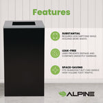 29 Gallon Trash/Recycling Cans, Steel, Black Can with Square Lid