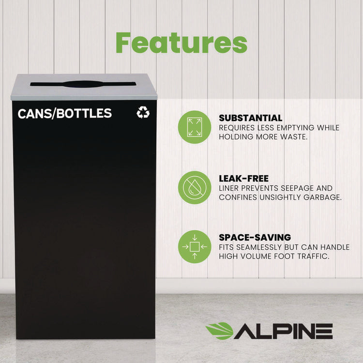 29 Gallon Trash/Recycling Cans, Steel, Black Cans/Bottles Recycling Can with Mixed Lid