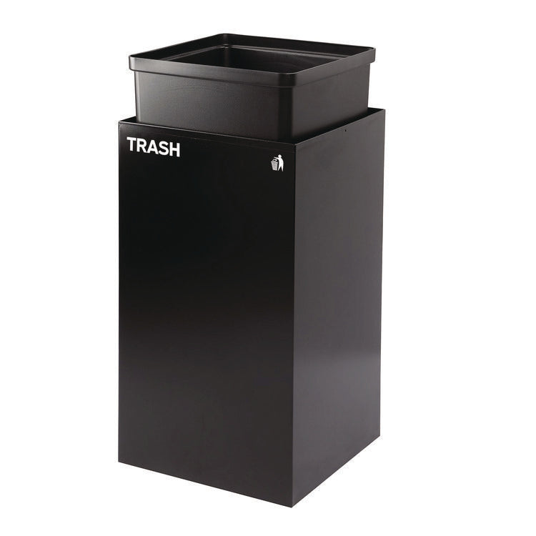 29 Gallon Trash/Recycling Cans, Steel, Blue Recycling Can and Green Recycling Can w/Mixed Lids, Black Trash Can w/Square Lid