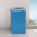 29 Gallon Trash/Recycling Cans, Steel, Blue Cans/Bottles Recycling and Green Compost Can w/Mixed Lid, Black Trash Can Sq Lid