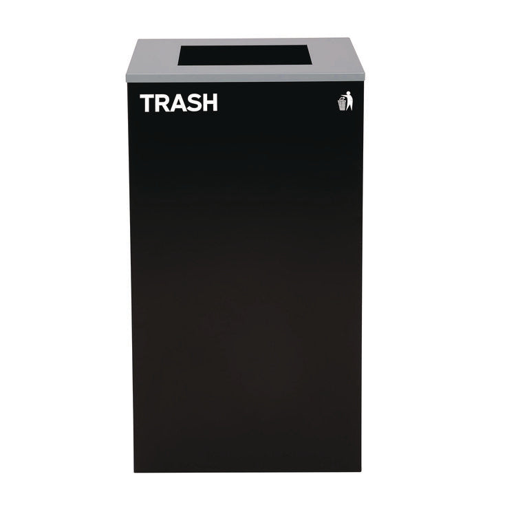 29 Gallon Trash/Recycling Cans, Steel, Blue Recycling Can and Green Recycling Can w/Mixed Lids, Black Trash Can w/Square Lid