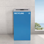 29 Gallon Trash/Recycling Cans, Steel, Blue Recycling Can and Green Recycling Can w/Mixed Lids, Black Trash Can w/Square Lid