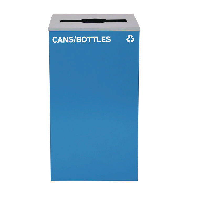 29 Gallon Trash/Recycling Cans, Steel, Blue Cans/Bottles Recycling and Green Compost Can w/Mixed Lid, Black Trash Can Sq Lid