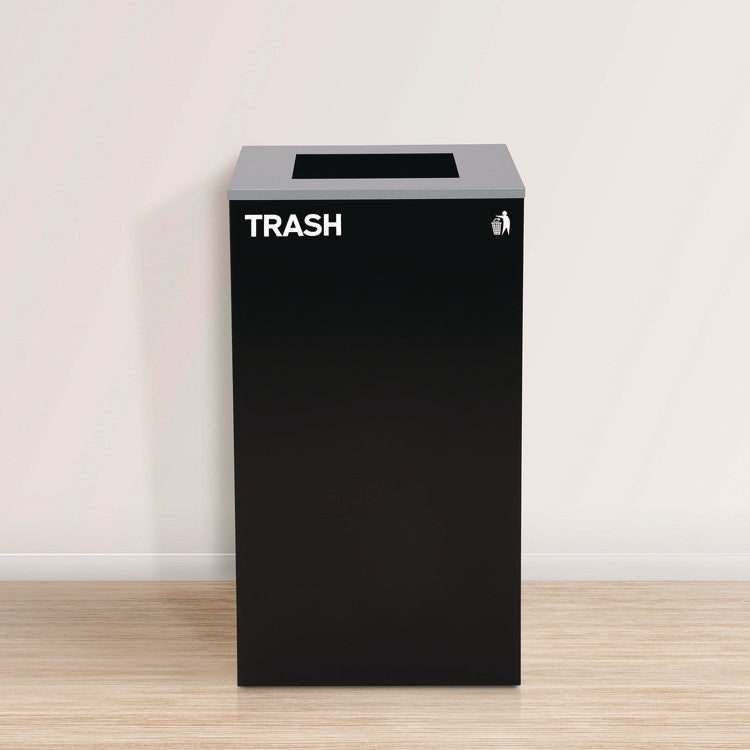 29 Gallon Trash/Recycling Cans, Steel, Blue Recycling Can and Green Recycling Can w/Mixed Lids, Black Trash Can w/Square Lid