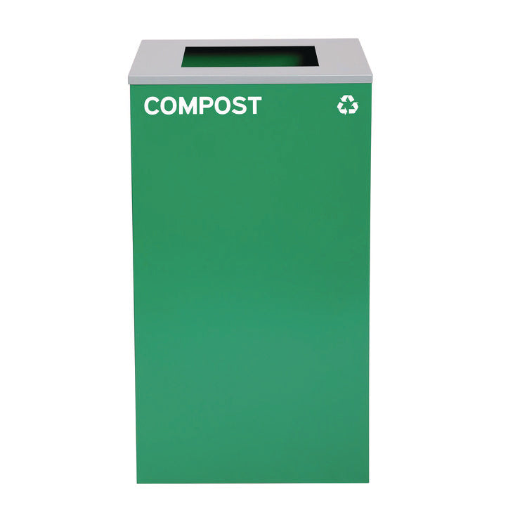 29 Gallon Trash/Recycling Cans, Steel, Blue Cans/Bottles with Circle Lid, Green Compost and Black Trash Cans with Square Lids