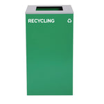 29 Gallon Trash/Recycling Cans, Steel, Blue Recycling Can w/Circle Lid, Green Recycling Can and Black Trash Can w/Square Lids