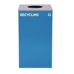 29 Gallon Trash/Recycling Cans, Steel, Blue Recycling Can w/Circle Lid, Green Recycling Can and Black Trash Can w/Square Lids