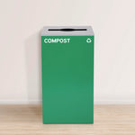 29 Gallon Trash/Recycling Cans, Steel, Blue Cans/Bottles Recycling w/Circle Lid, Green Compost w/Mixed Lid, BK Trash w/Sq Lid