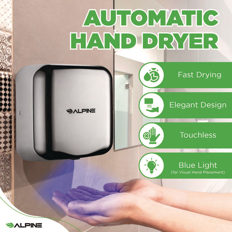 Hemlock Commercial Automatic 120V Hand Dryer, 6.68 x 11.41 x 12.31, Stainless Steel, Chrome