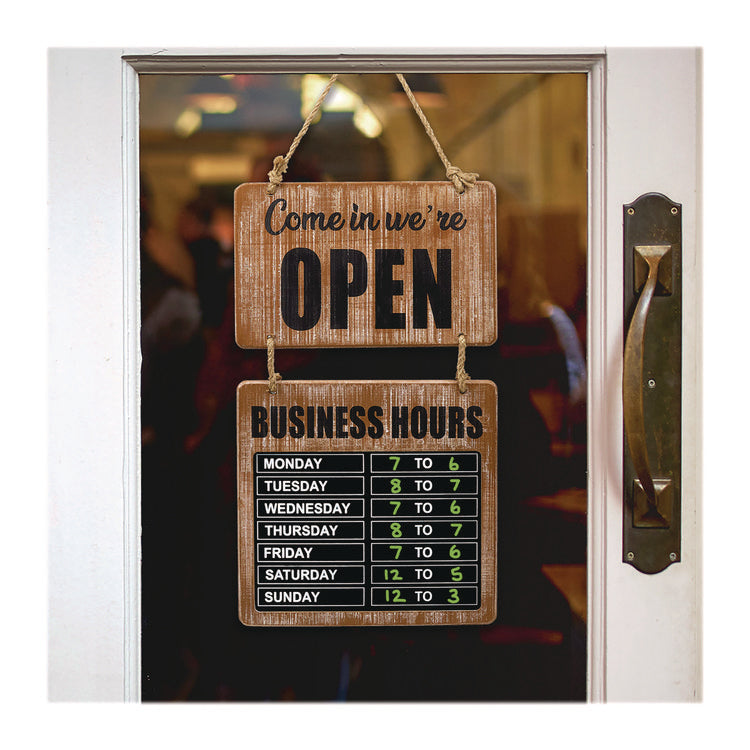 Business Hours Outdoor Sign, 9.75 x 22.5, Brown Face, Black/White Lettering, Chalkboard