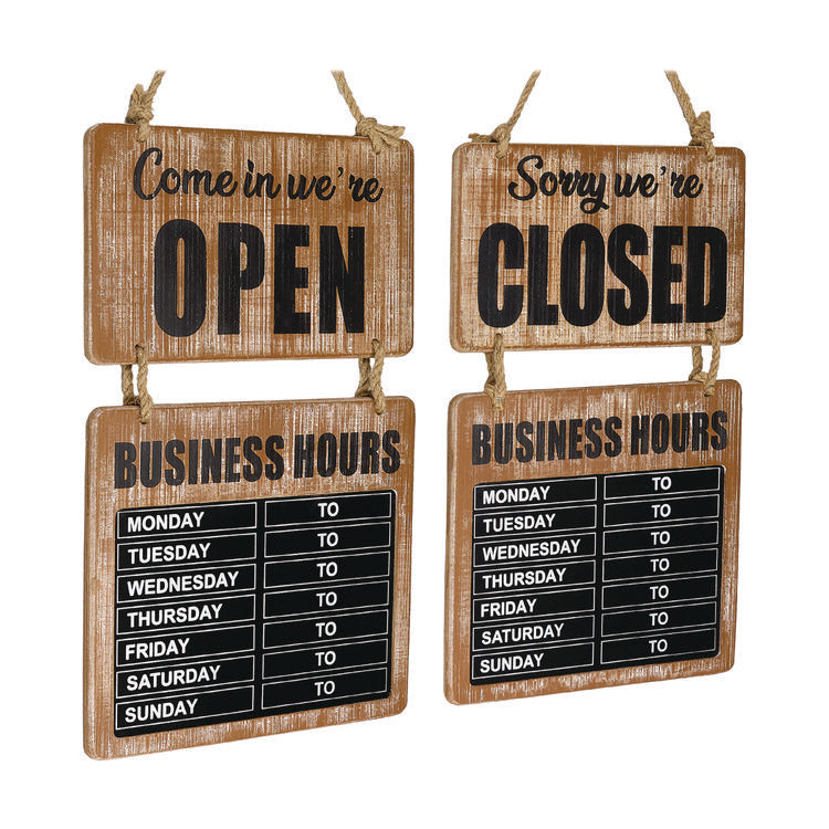Business Hours Outdoor Sign, 9.75 x 22.5, Brown Face, Black/White Lettering, Chalkboard
