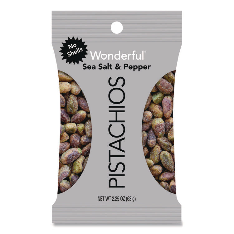 No Shells Sea Salt and Pepper Pistachios, 2.25 oz Pack, 8/Box
