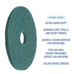 Heavy-Duty Scrubbing Floor Pads, 13" Diameter, Green, 5/carton