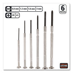 Precision Screwdriver Set, Six-Piece, Phillips/Slotted, Assorted Lengths, Polished Steel Handles