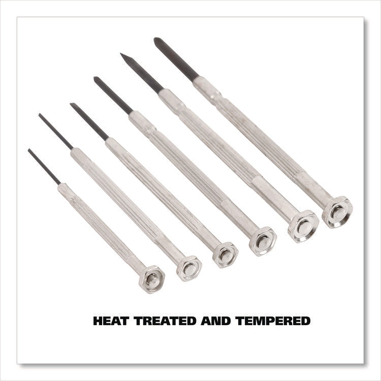 Precision Screwdriver Set, Six-Piece, Phillips/Slotted, Assorted Lengths, Polished Steel Handles