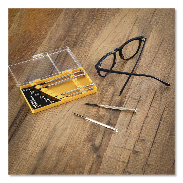 Precision Screwdriver Set, Six-Piece, Phillips/Slotted, Assorted Lengths, Polished Steel Handles