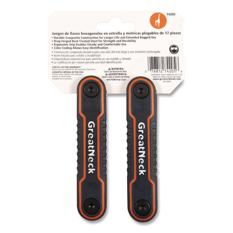 Hex Key Fold-Up Tool Set, Two-Piece, Metric/SAE, Black-Oxide/Blue (SAE), Black-Oxide/Red (Metric)