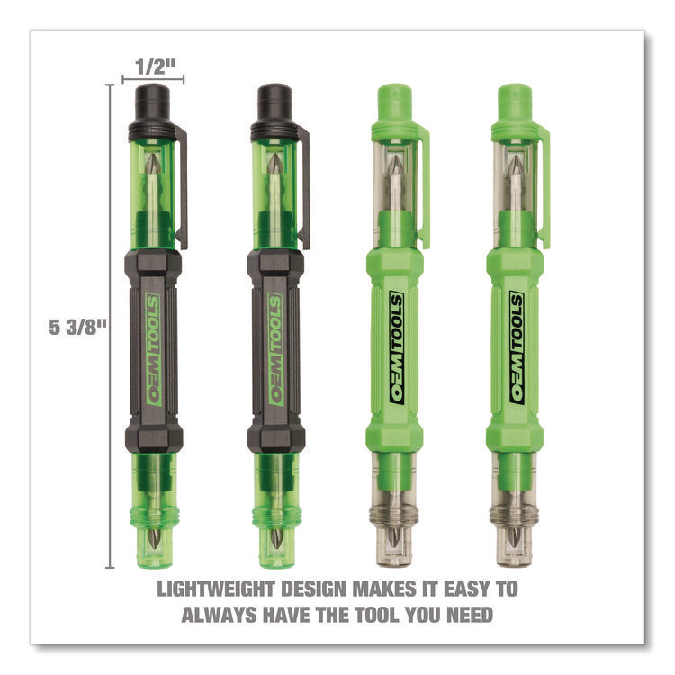 6-Way Pen-Style Screw/Nut Driver, Phillips/Slotted Bits, Metric Sockets, 5.38" Long, Black/Green, Green/Clear, 4/Pack