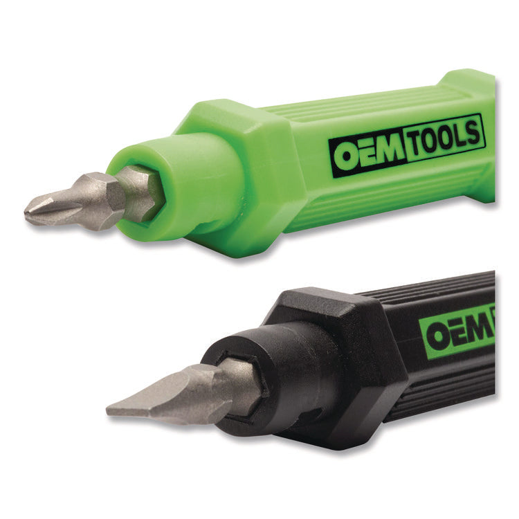 6-Way Pen-Style Screw/Nut Driver, Phillips/Slotted Bits, Metric Sockets, 5.38" Long, Black/Green, Green/Clear, 4/Pack