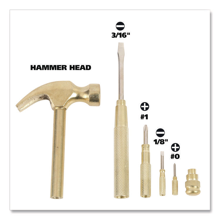 5-in-1 Carpenter's Hammer with Nesting Handle Containing Four Screwdrivers, 6.5" Long Gold Handle