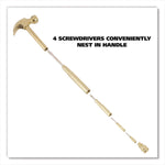 5-in-1 Carpenter's Hammer with Nesting Handle Containing Four Screwdrivers, 6.5" Long Gold Handle