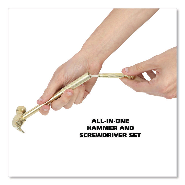 5-in-1 Carpenter's Hammer with Nesting Handle Containing Four Screwdrivers, 6.5" Long Gold Handle