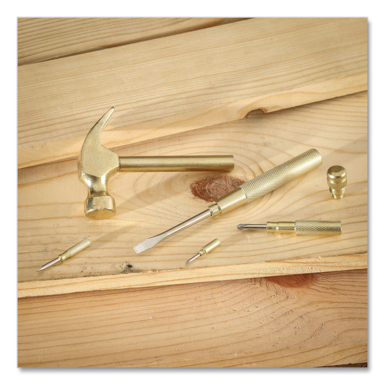 5-in-1 Carpenter's Hammer with Nesting Handle Containing Four Screwdrivers, 6.5" Long Gold Handle