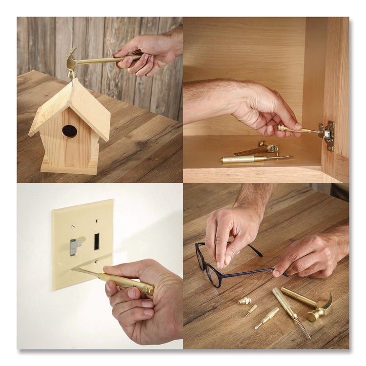 5-in-1 Carpenter's Hammer with Nesting Handle Containing Four Screwdrivers, 6.5" Long Gold Handle