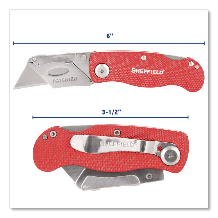 Quick Change Lock Back Utility Knife, 1.25" Blade, 3.5" Aluminum Handle, Red