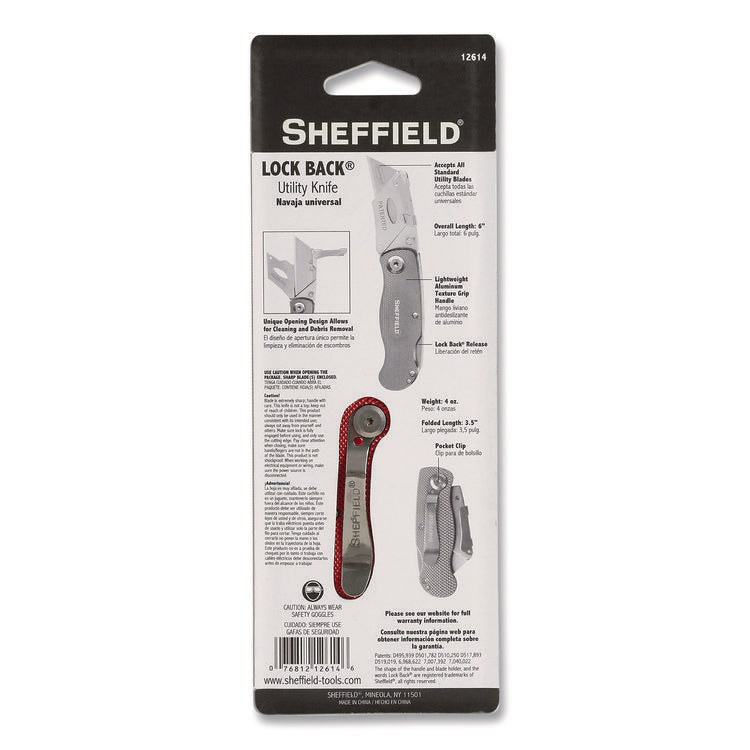 Quick Change Lock Back Utility Knife, 1.25" Blade, 3.5" Aluminum Handle, Red
