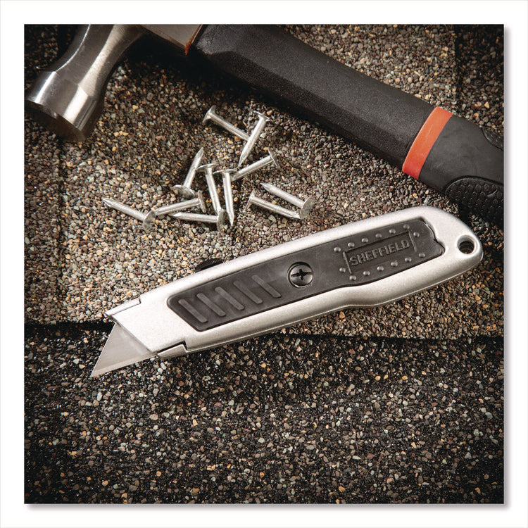 Retractable Utility Knife, 1.25" Blade, 3.5" Plastic Handle, Black/Gray