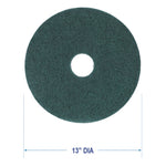 Heavy-Duty Scrubbing Floor Pads, 13" Diameter, Green, 5/carton