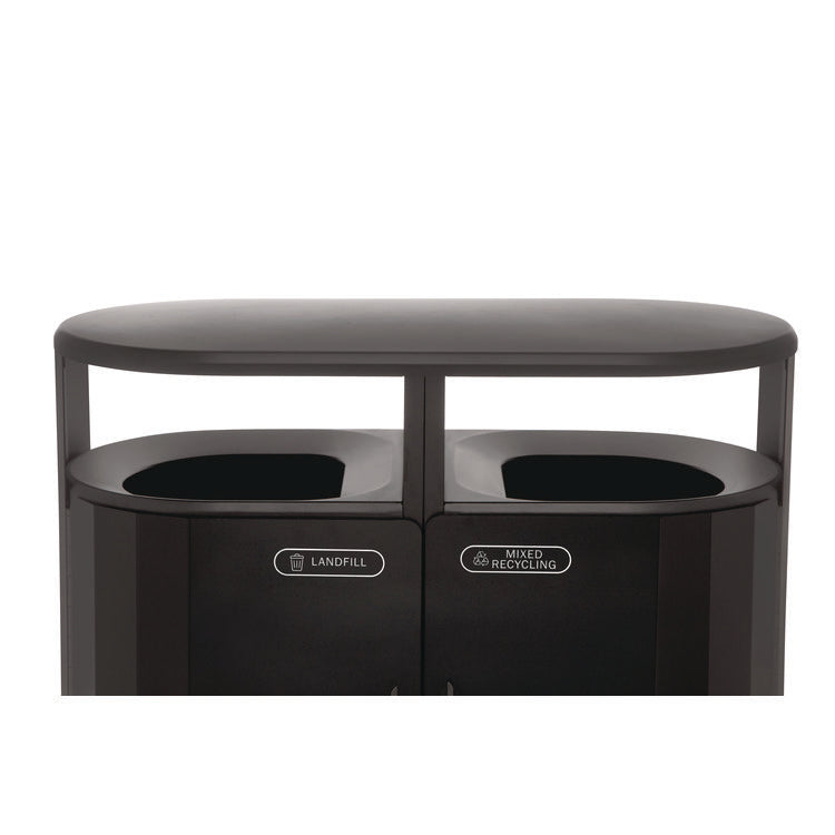 RESIST Dual Stream Waste and Recycling Container, 66 gal, Metal, Textured Black/Black Gloss