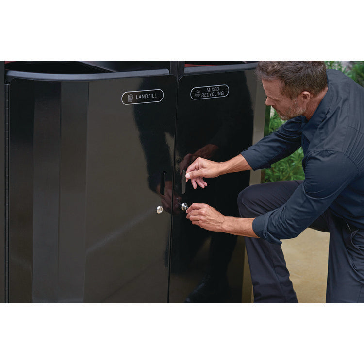 RESIST Dual Stream Waste and Recycling Container, 66 gal, Metal, Textured Black/Black Gloss