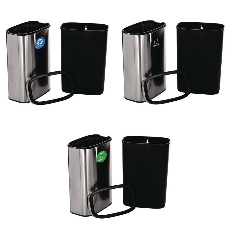 10.5 Gallon Recycle, Trash and Compost Combo Station, Brushed Stainless Steel