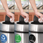 17 Gallon Stainless Steel Indoor Recycling, Trash and Compost Bins with Swivel Lid