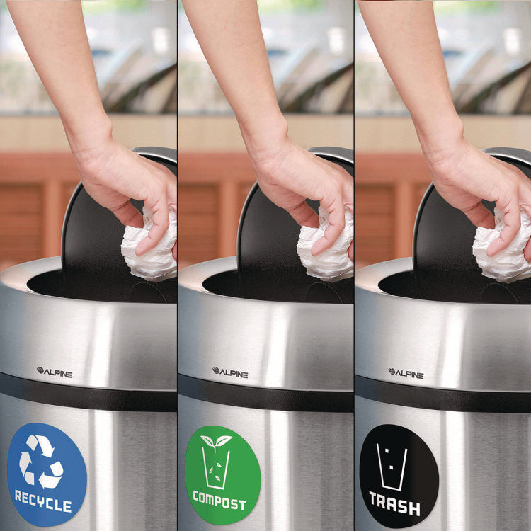 17 Gallon Stainless Steel Indoor Recycling, Trash and Compost Bins with Swivel Lid
