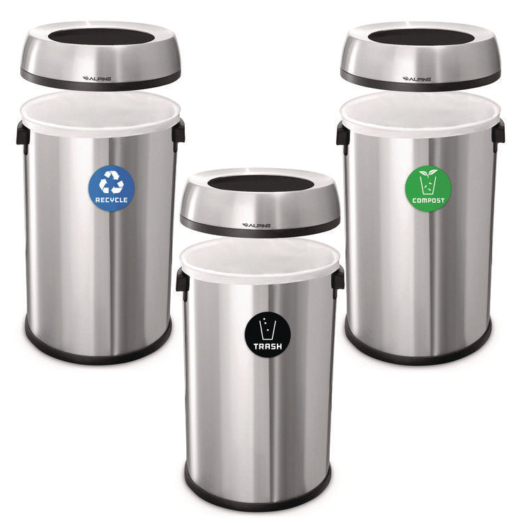 17 Gallon Stainless Steel Open Top Recycling, Trash and Compost Station
