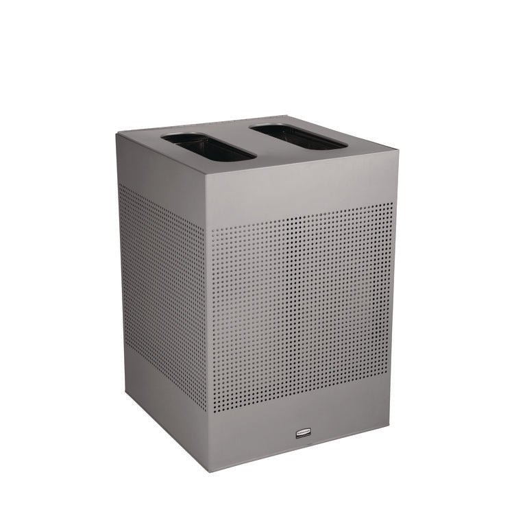 Designer Line Silhouettes Waste Receptacle, 34 gal, Steel, Silver Metallic