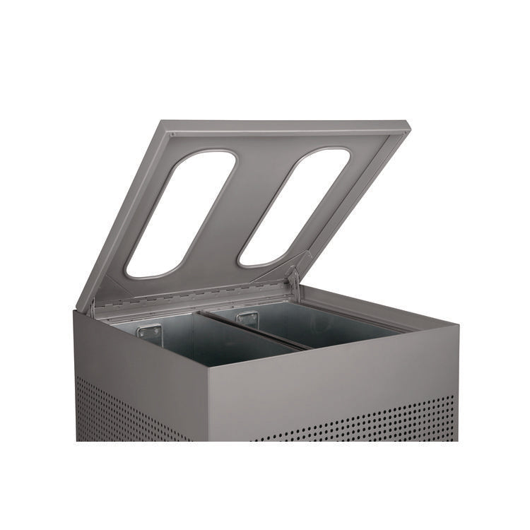 Designer Line Silhouettes Waste Receptacle, 34 gal, Steel, Silver Metallic