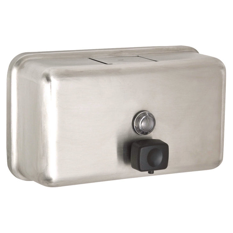 Horizontal Manual Surface-Mounted Stainless Steel Liquid Soap Dispenser, 40 oz, 2.8 x 8.1 x 4.8, Brushed Stainless Steel