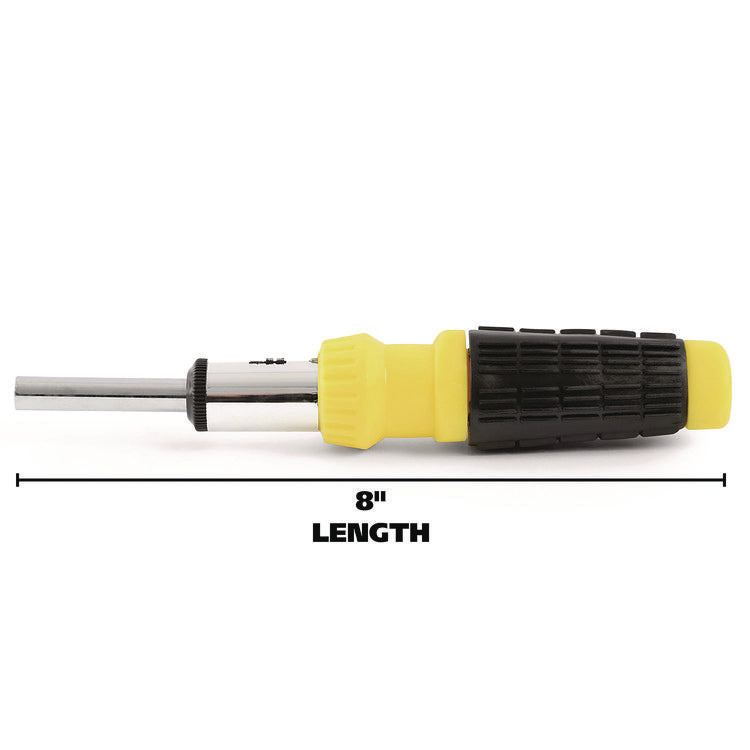 Ratcheting Screw/Nut Driver Set, 34-Piece, Hex/Phillips/Slotted/Star Bits, Metric/SAE Sockets, 8" Long, Yellow/Black Handle