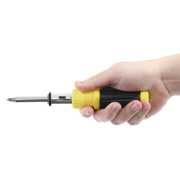 Ratcheting Screw/Nut Driver Set, 34-Piece, Hex/Phillips/Slotted/Star Bits, Metric/SAE Sockets, 8" Long, Yellow/Black Handle