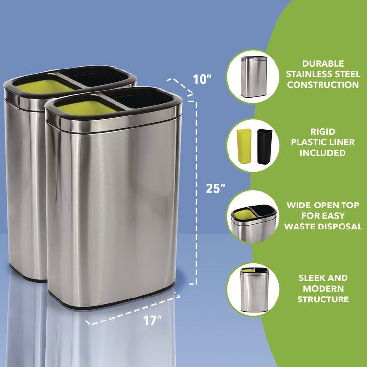 10.5 Gallon Stainless Steel Open Top Dual Compartment Trash Can