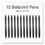 PENTONIC Ballpoint Pen, Retractable, Fine 0.7 mm, Black Ink, Black Barrel, 12/Pack
