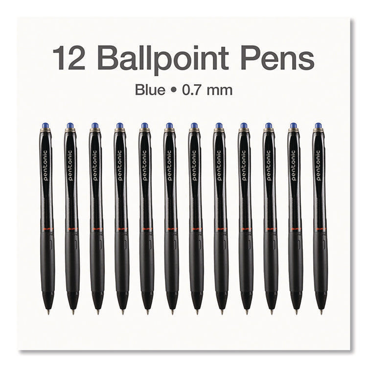 PENTONIC Ballpoint Pen, Retractable, Fine 0.7 mm, Blue Ink, Black/Blue Barrel, 12/Pack