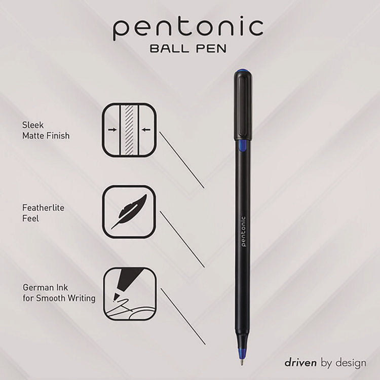 PENTONIC Ballpoint Pen, Stick, Fine 0.7 mm, Assorted Ink Colors, Black Barrel, 25/Pack